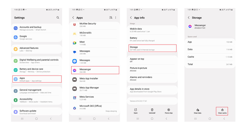 Clear Facebook Messenger cache to fix picture not showing on Android error