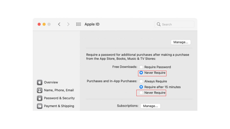Disable App Store Password on Mac