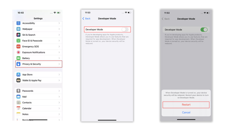 Enable Developer mode on iPhone with iOS 17