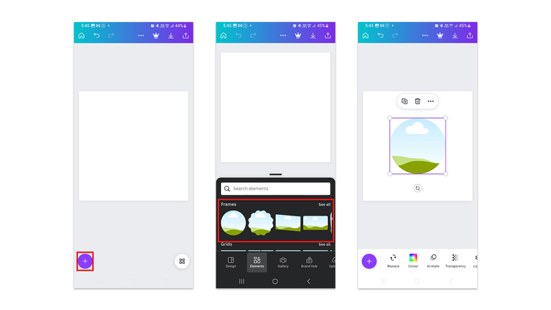 Use Frames on Canva mobile app