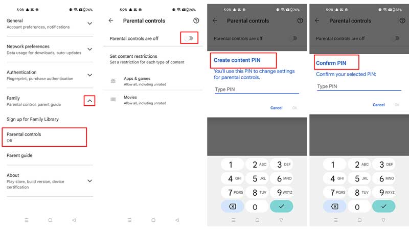 Play Store Setting For Parental controls 