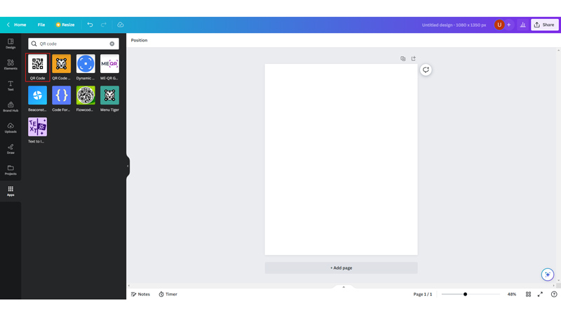 Desktop QR Code app Canva