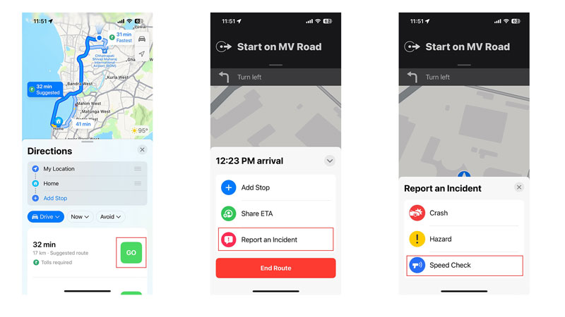Report Speed Check Ahead on Apple Maps