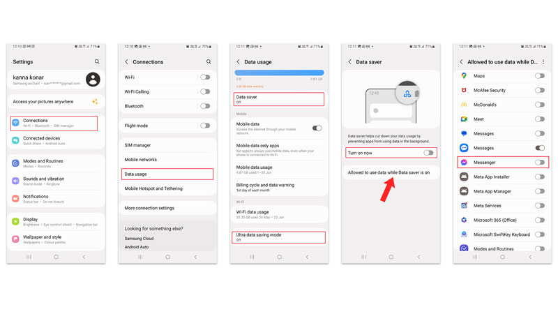 Disable data Saver Mode on Facebook Messenger app