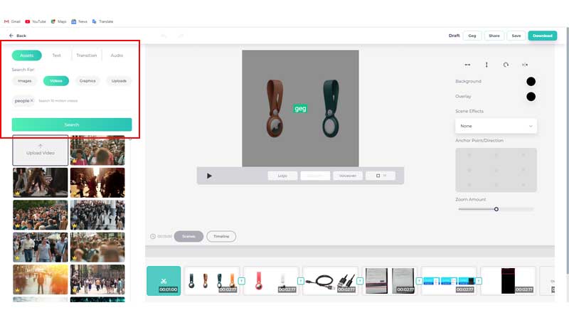 edit screen for videos