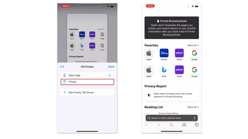 Enable incognito mode on iPhone 14