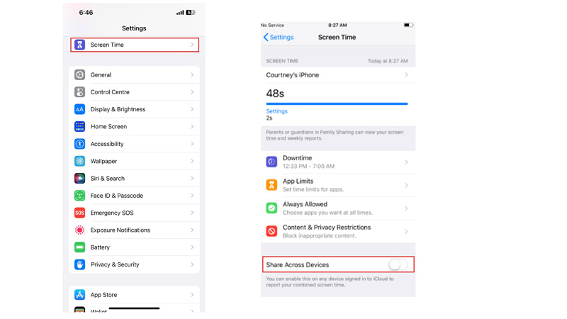 Enable Shared Across devices on Screen Time