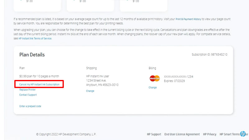 Cancel HP Instant Ink Plan