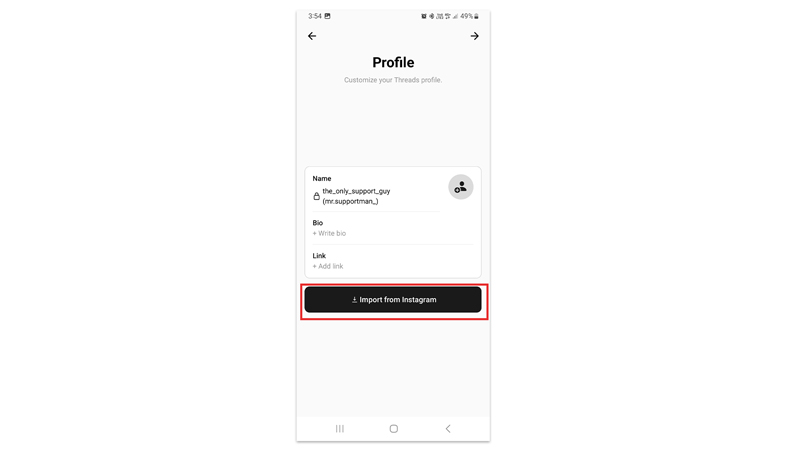 Import Instagram Profile on the Threads app