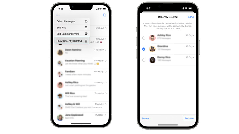 Recover recently deleted text message on iPhone