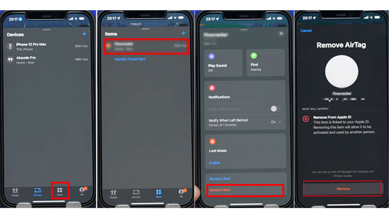 Remove AirTag from iPhone