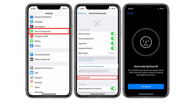 Reset face ID on iPhone to fix the "move your phone little lower" error