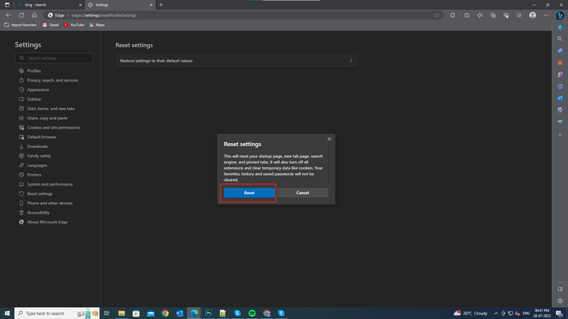 Reset Microsoft Edge Settings