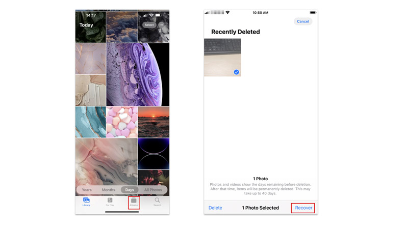 Recover Photos on iPhone from the Recently deleted Folders