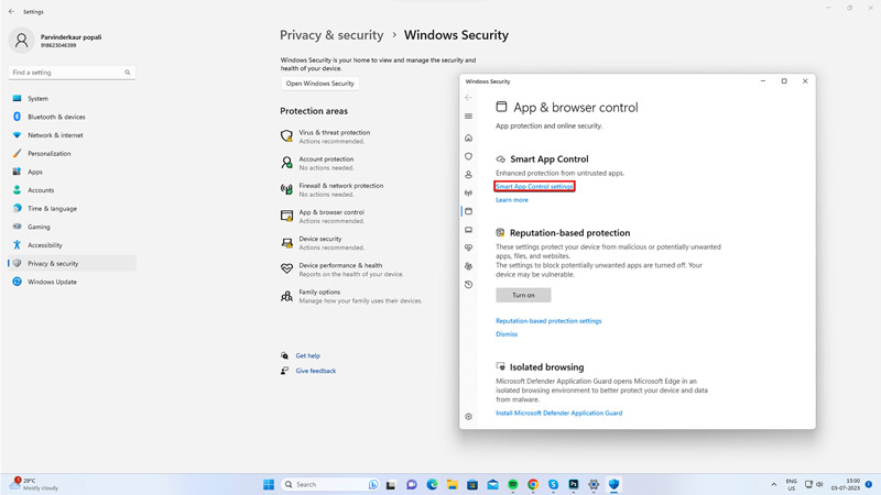 Smart App Control Settings on Windows 11