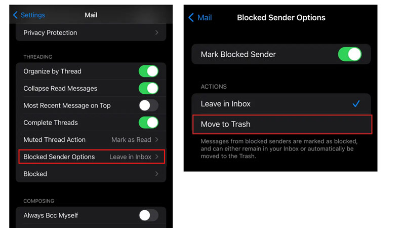Stop Receiving Mails from the blocked sender on iPhone 14