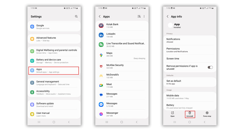 Fix Samsung Galaxy S22 freezing after One UI 5.1 update by uninstalling apps