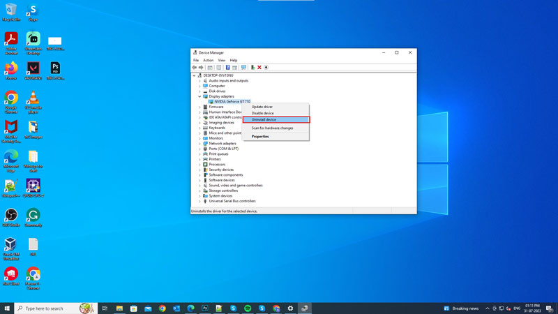 Uninstall Nvidia Drivers from Device Manager on Windows