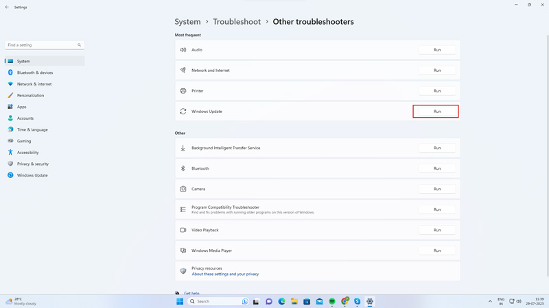 Run Windows Update Troubleshooter 