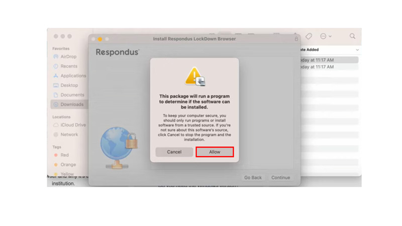 Allowing mac to install Respondus Lockdown Browser 