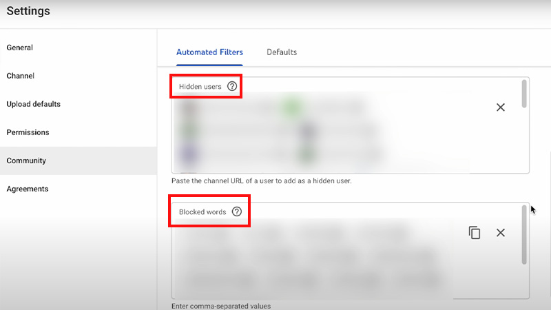 Hidden Users and Blocked Words