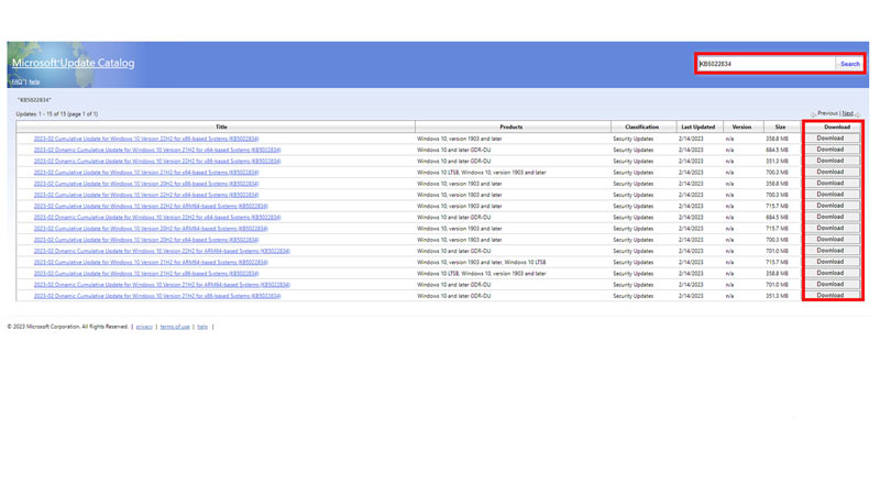 Microsoft Update webpage to fix KB5022834 fail to install error