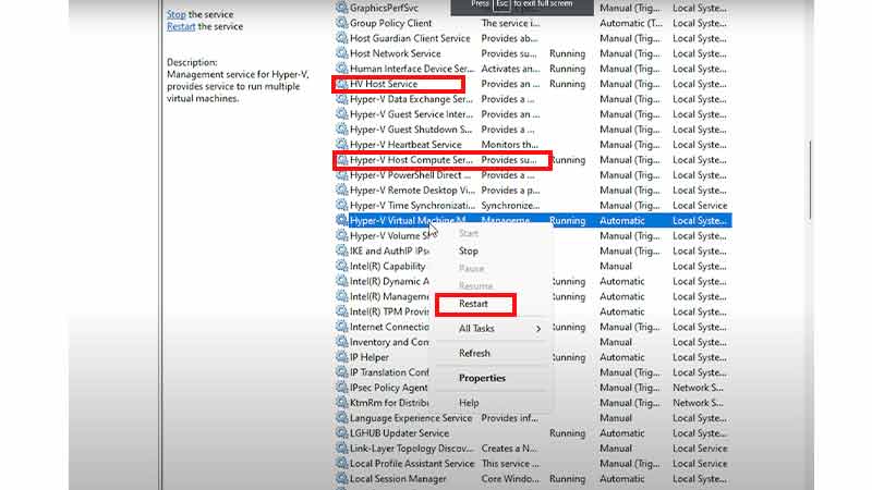 Restart Hyper-V Services