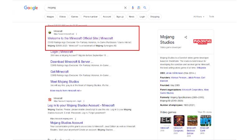 Mojang Website