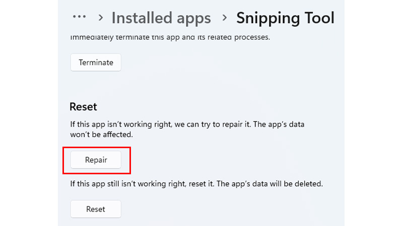 Repair Snipping Tool