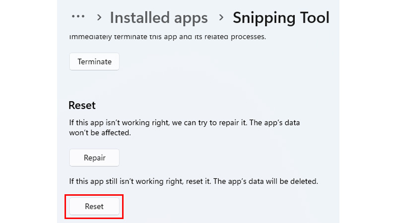 Reset Snipping Tool