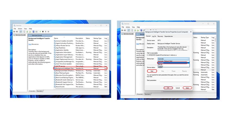 restart background intelligent transfer service