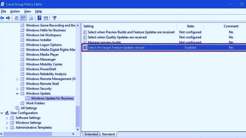 specify target feature update on windows 10