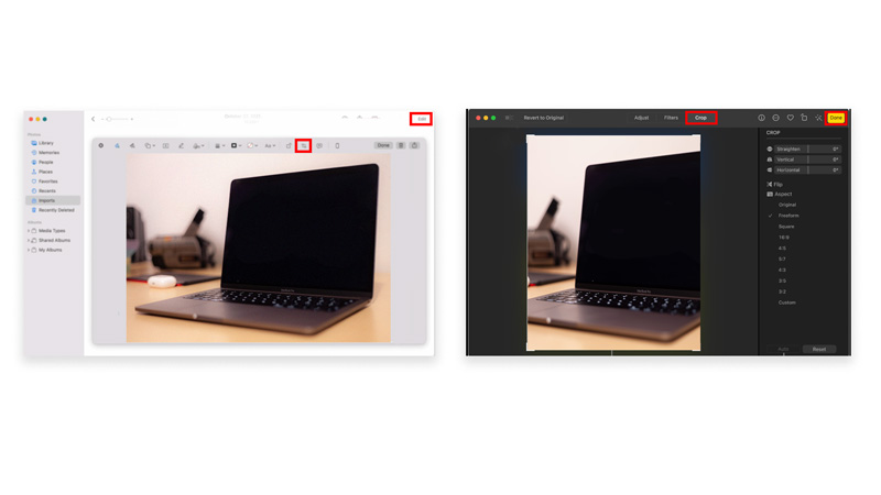 Steps to crop screenshot on mac via photo app 