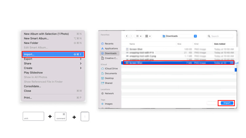 Steps to import screenshot on photo app for crop on mac