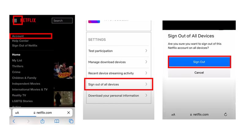 steps to sign out of all users on netflix