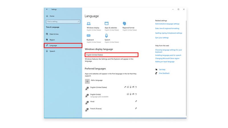 Steps to change display language back to default 