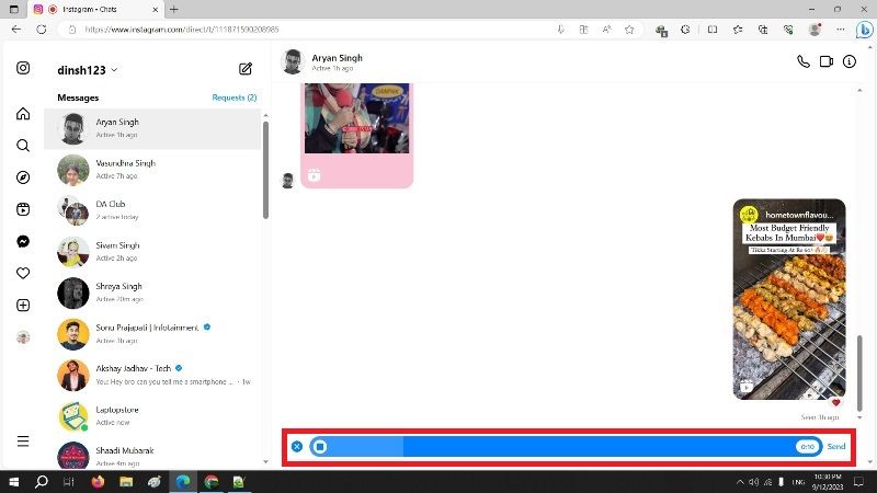 send a voice message on instagram
