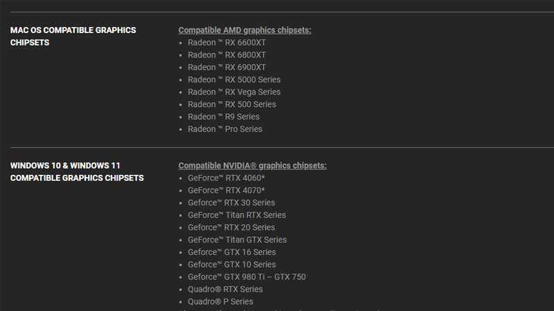 Razor Core X Chroma GPU List